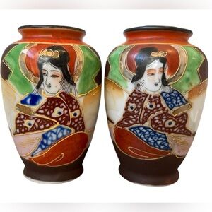 Vintage set of Japan Satsuma Moriage Mini Vase, Goddess Hand Painted Porcelain
